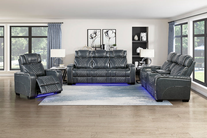 Apex Power Reclining Leather Chair with Heat &amp; Massage - Blue