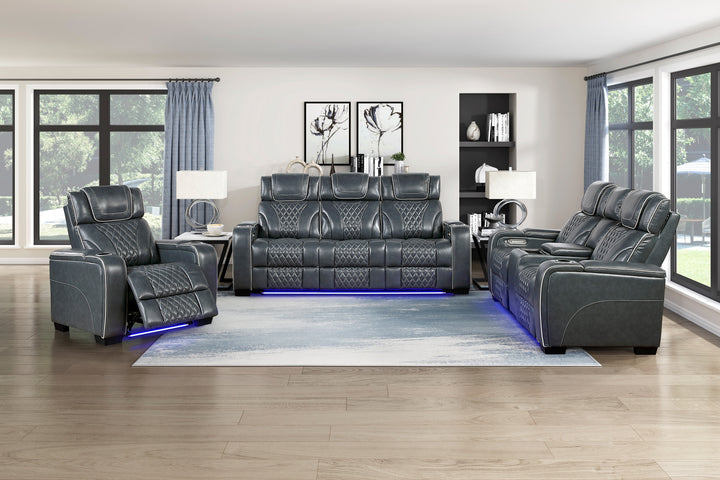 Apex Power Reclining Leather Chair with Heat &amp; Massage - Blue