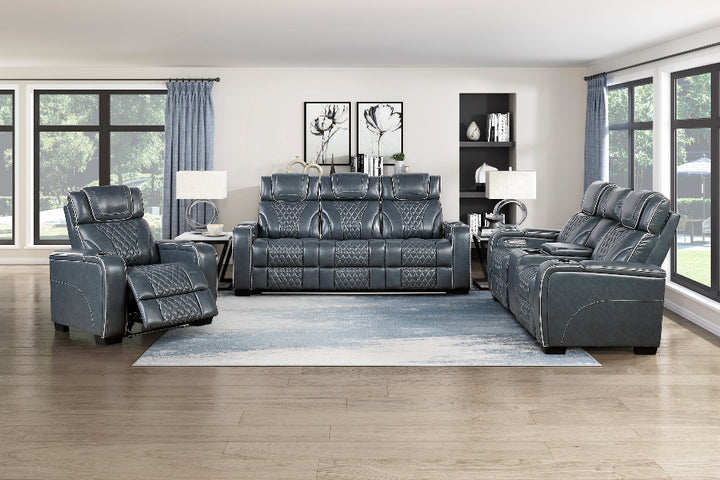 Apex Power Reclining Leather Chair with Heat &amp; Massage - Blue