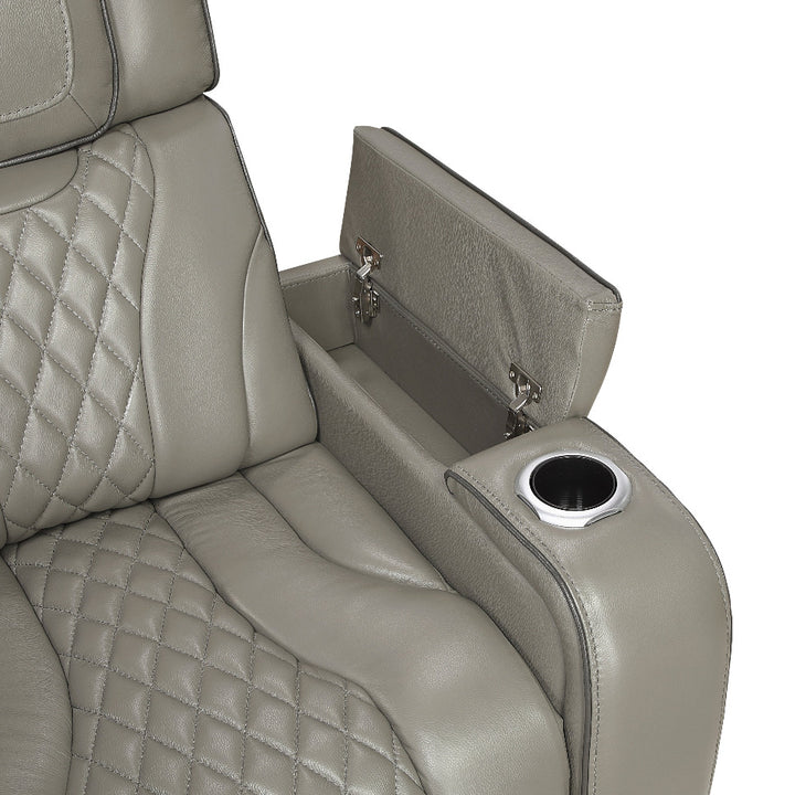 Apex Power Reclining Leather Chair with Heat &amp; Massage - Gray