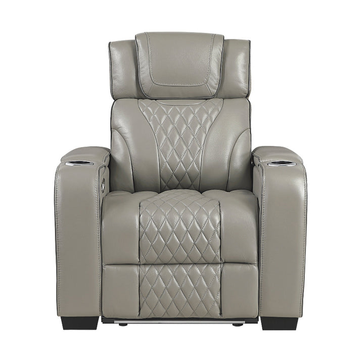 Apex Power Reclining Leather Chair with Heat &amp; Massage - Gray