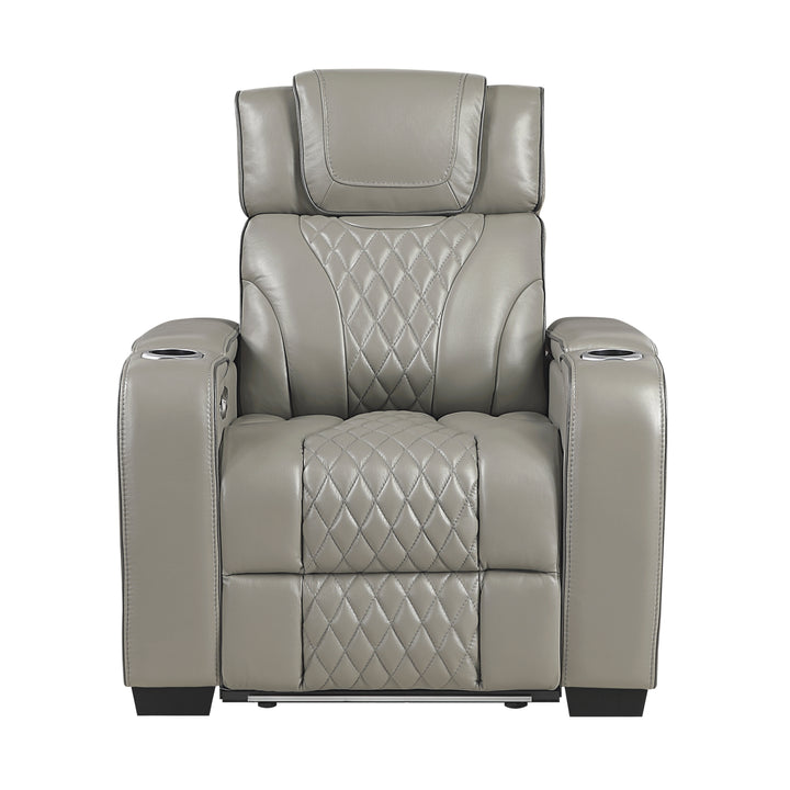 Apex Power Reclining Leather Chair with Heat &amp; Massage - Gray