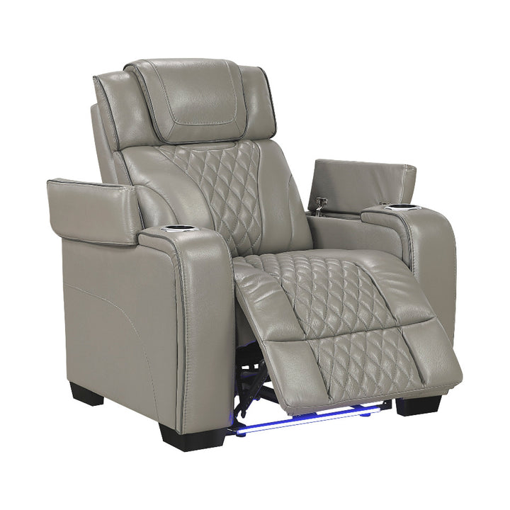 Apex Power Reclining Leather Chair with Heat &amp; Massage - Gray