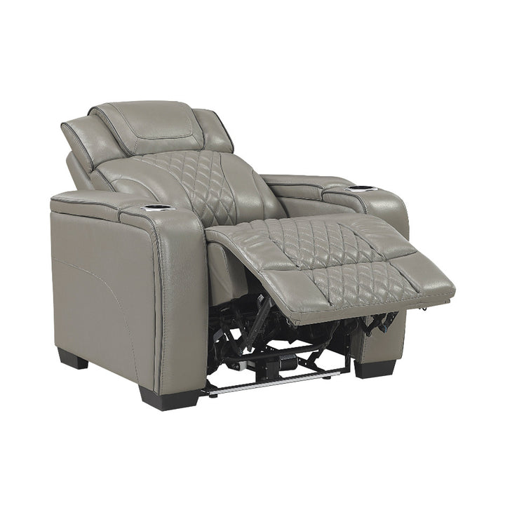 Apex Power Reclining Leather Chair with Heat &amp; Massage - Gray