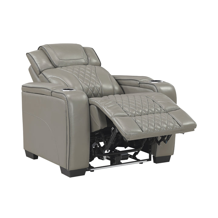 Apex Power Reclining Leather Chair with Heat &amp; Massage - Gray