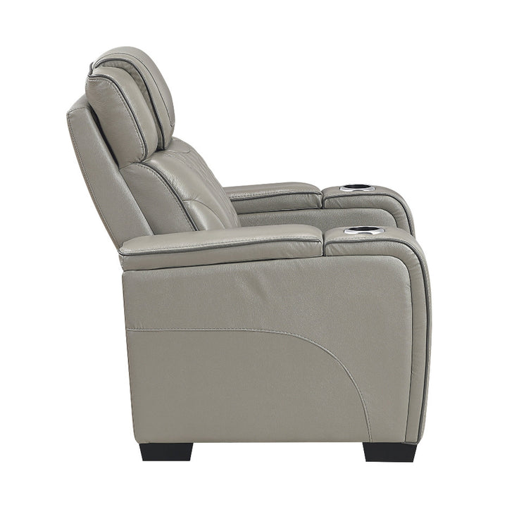 Apex Power Reclining Leather Chair with Heat &amp; Massage - Gray