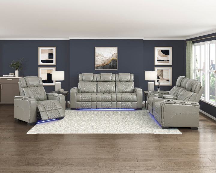 Apex Power Reclining Leather Chair with Heat &amp; Massage - Gray