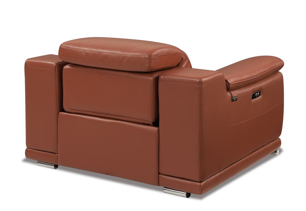 DivanItalia 9762 Top Grain Italian Leather Power Reclining Chair with Adjustable Headrests - Camel