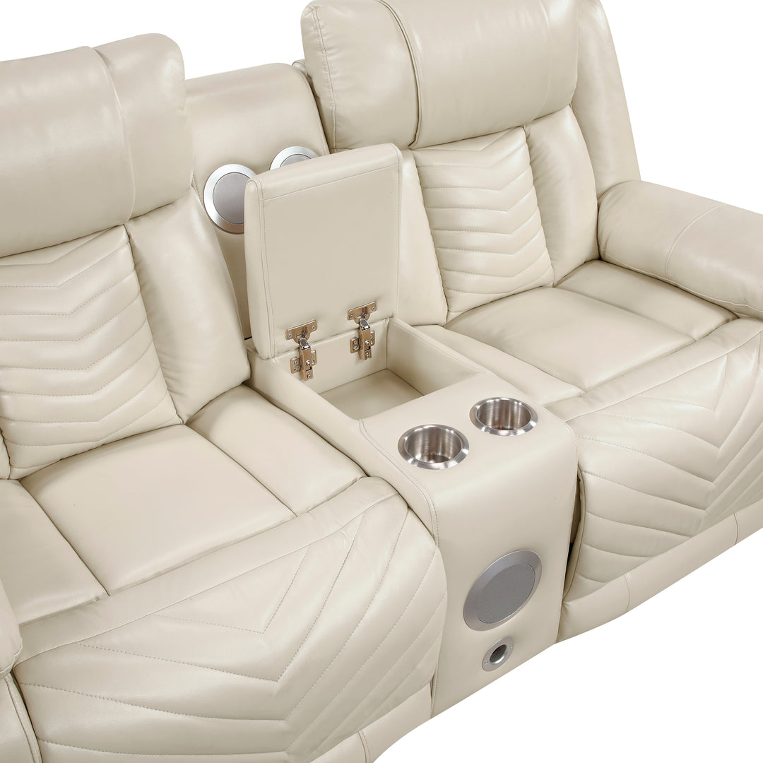 Huron Power Double Reclining Love Seat with Center Console, Wireless Speakers, LED and Charging Ports
