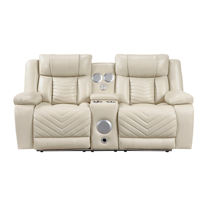 Huron Power Double Reclining Love Seat with Center Console, Wireless Speakers, LED and Charging Ports