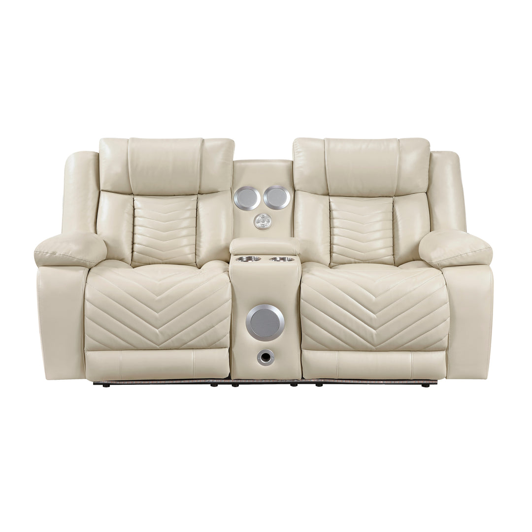 Huron Power Power Double Reclining Sofa  and Loveseat with Center Drop-Down Cup Holders, Wireless Charger, Magazine Bag, LED and Charging Ports