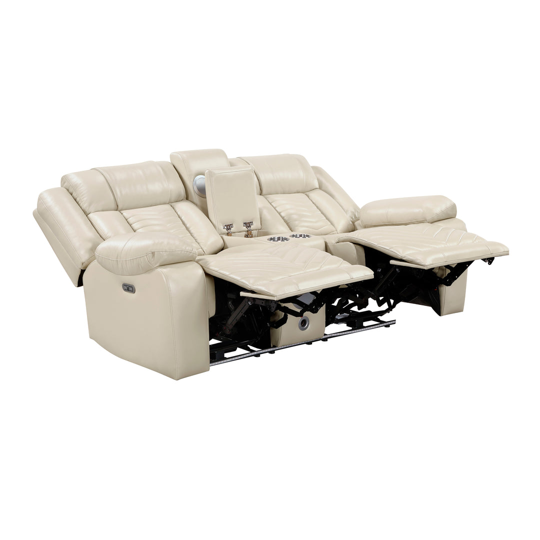Huron Power Double Reclining Love Seat with Center Console, Wireless Speakers, LED and Charging Ports