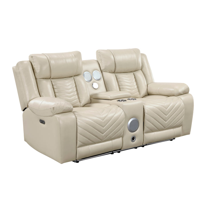 Huron Power Double Reclining Love Seat with Center Console, Wireless Speakers, LED and Charging Ports