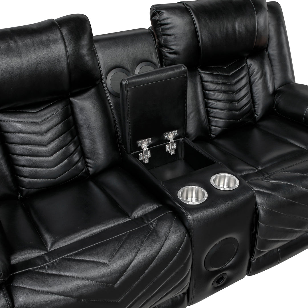 Huron Power Double Reclining Love Seat with Center Console, Wireless Speakers, LED and Charging Ports