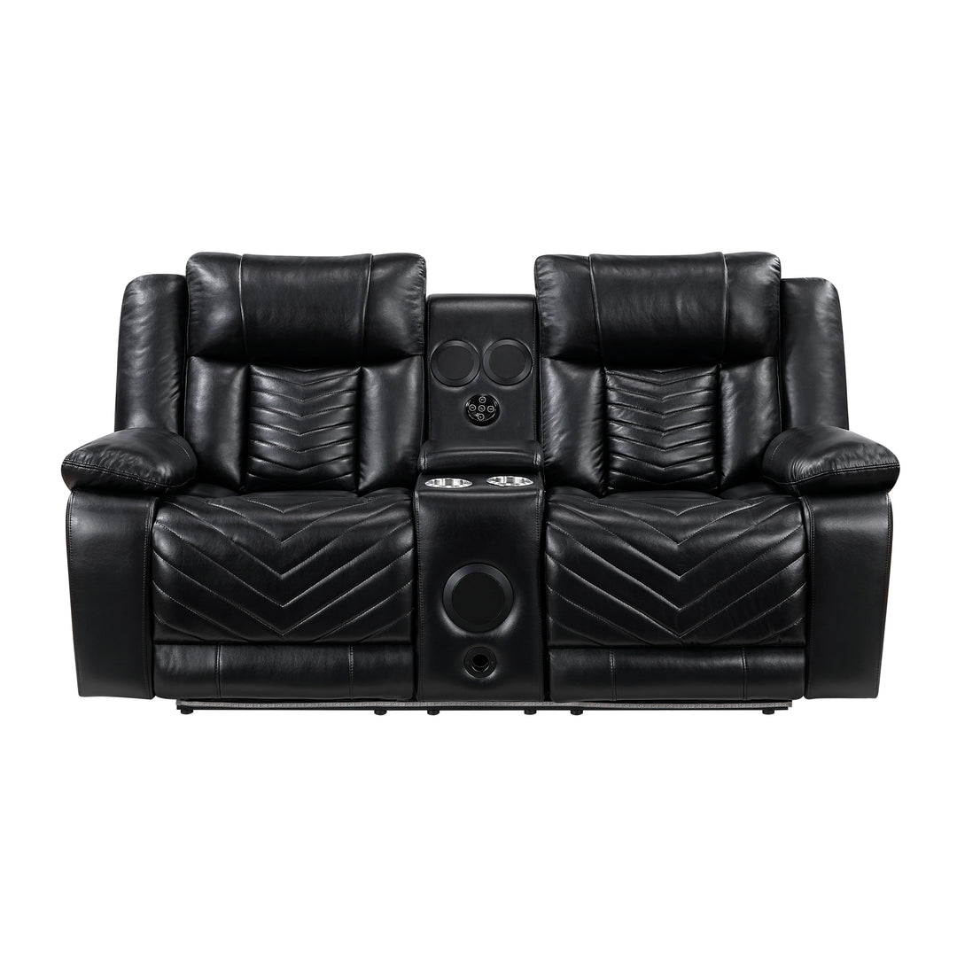 Huron Power Double Reclining Love Seat with Center Console, Wireless Speakers, LED and Charging Ports