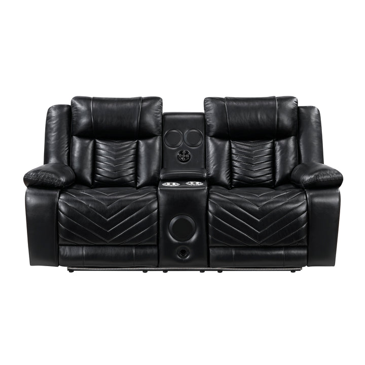Huron Power Double Reclining Love Seat with Center Console, Wireless Speakers, LED and Charging Ports
