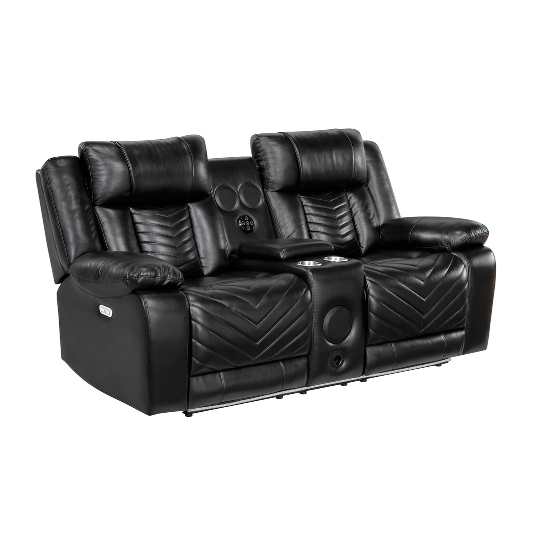 Huron Power Double Reclining Love Seat with Center Console, Wireless Speakers, LED and Charging Ports