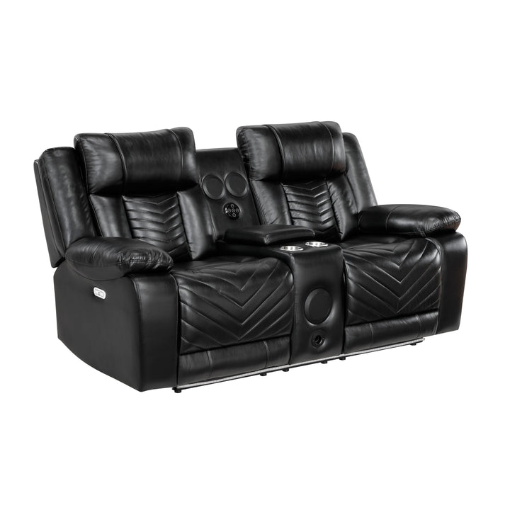 Huron Power Double Reclining Love Seat with Center Console, Wireless Speakers, LED and Charging Ports