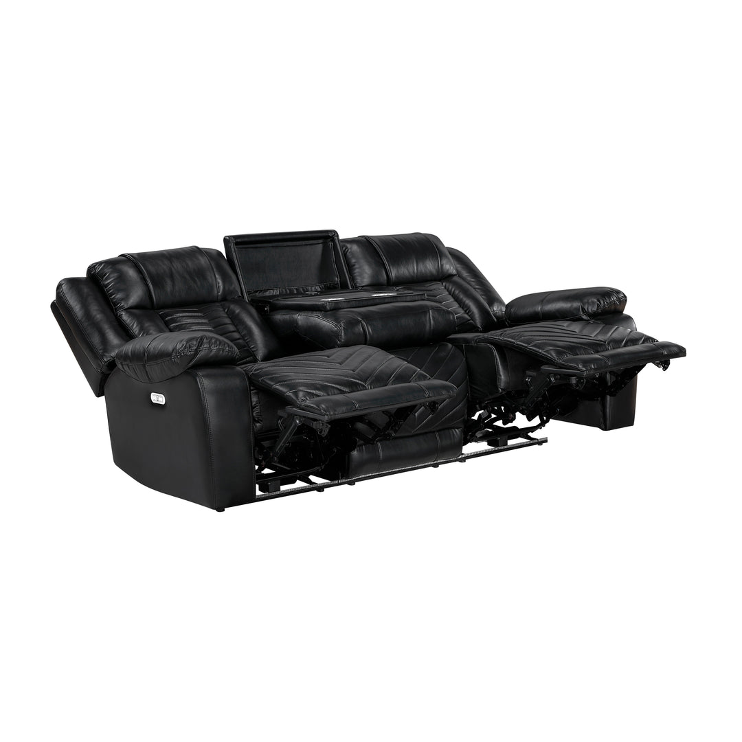 Huron Power Power Double Reclining Sofa with Center Drop-Down Cup Holders, Wireless Charger, Magazine Bag, LED and Charging Ports