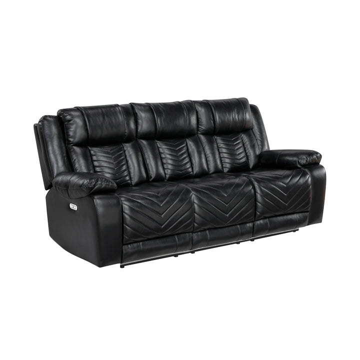 Huron Power Power Double Reclining Sofa with Center Drop-Down Cup Holders, Wireless Charger, Magazine Bag, LED and Charging Ports