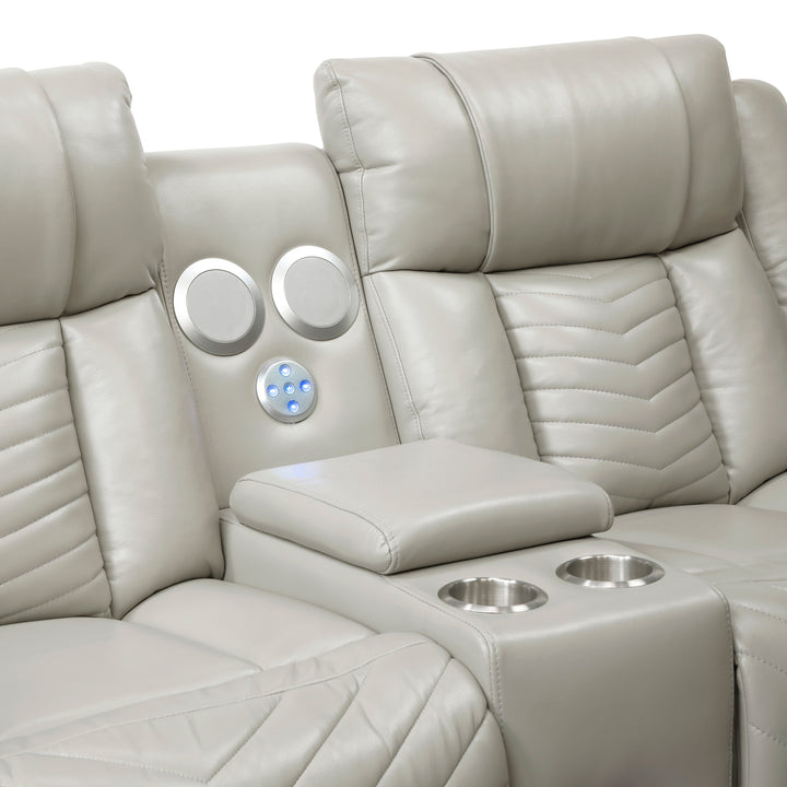 Huron Power Double Reclining Love Seat with Center Console, Wireless Speakers, LED and Charging Ports