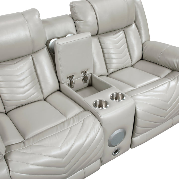 Huron Power Double Reclining Love Seat with Center Console, Wireless Speakers, LED and Charging Ports