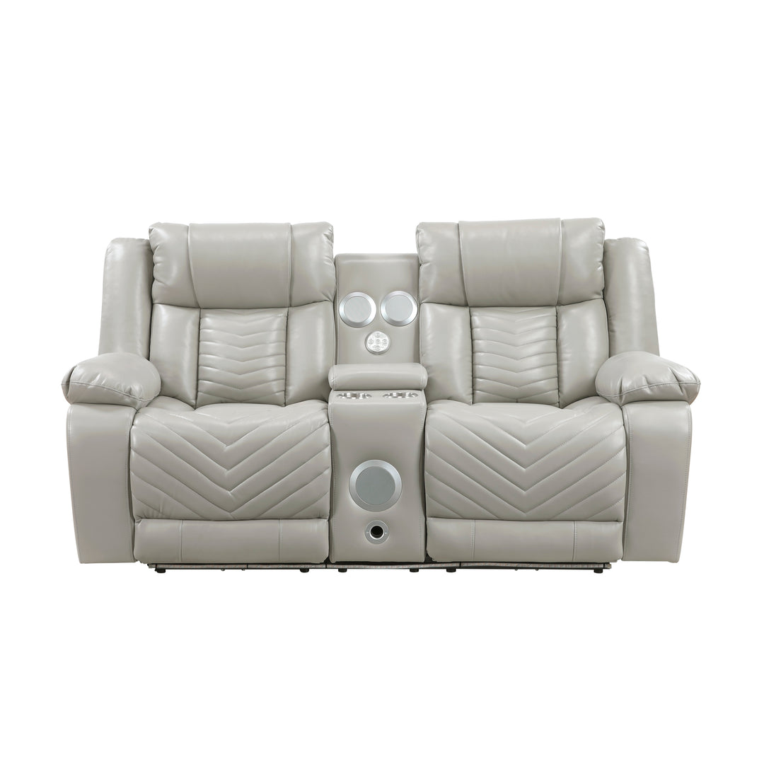 Huron Power Double Reclining Love Seat with Center Console, Wireless Speakers, LED and Charging Ports