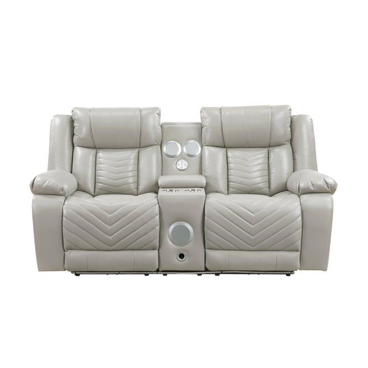 Huron Power Double Reclining Love Seat with Center Console, Wireless Speakers, LED and Charging Ports