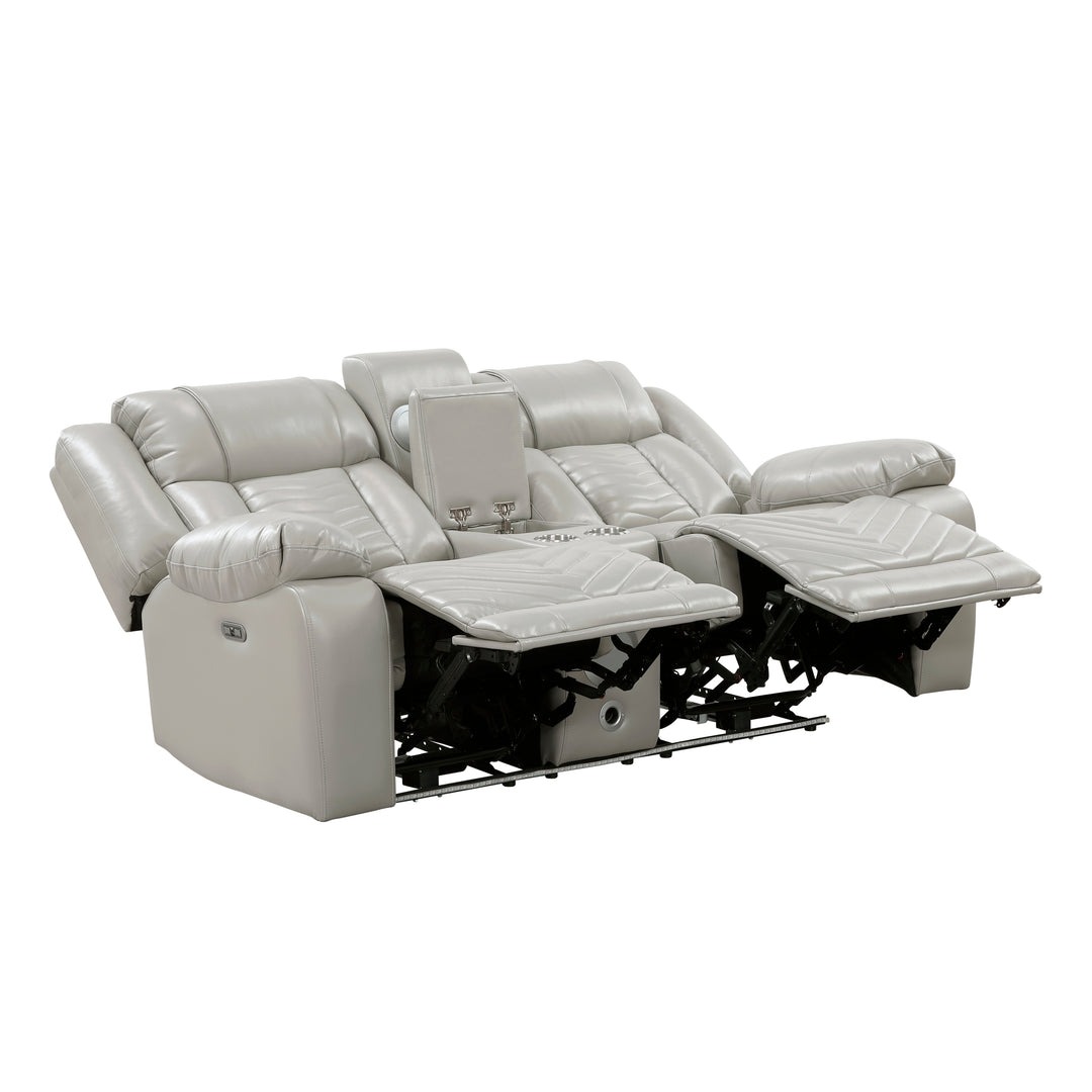 Huron Power Double Reclining Love Seat with Center Console, Wireless Speakers, LED and Charging Ports