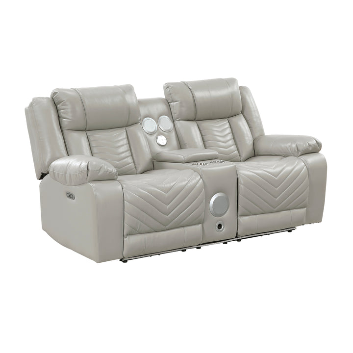 Huron Power Double Reclining Love Seat with Center Console, Wireless Speakers, LED and Charging Ports