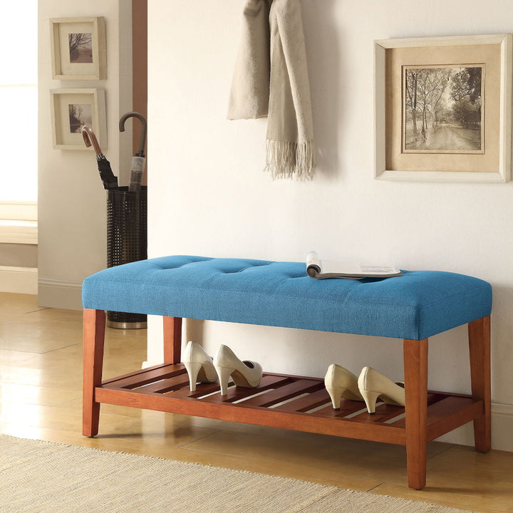 Charla - Bench - Light Blue Fabric & Oak