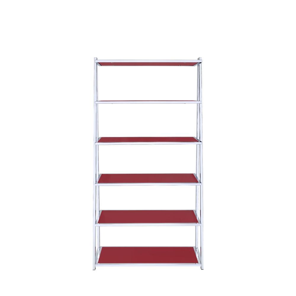 Coleen - Bookshelf - Red High Gloss & Chrome
