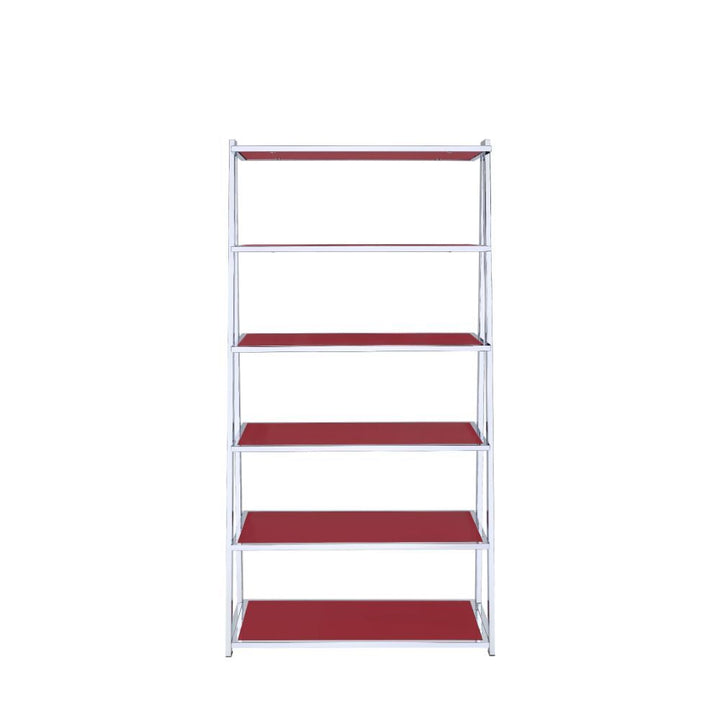Coleen - Bookshelf - Red High Gloss & Chrome