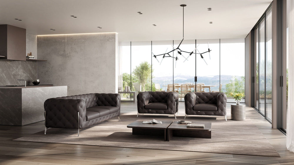 Global United Furniture DivanItalia 970 Italian Leather Brown Leather Sofa and Two Chair Set