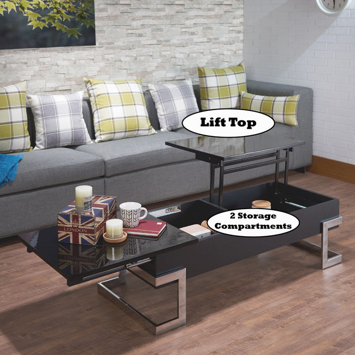 Calnan - Coffee Table With Lift Top - Black High Gloss & Chrome