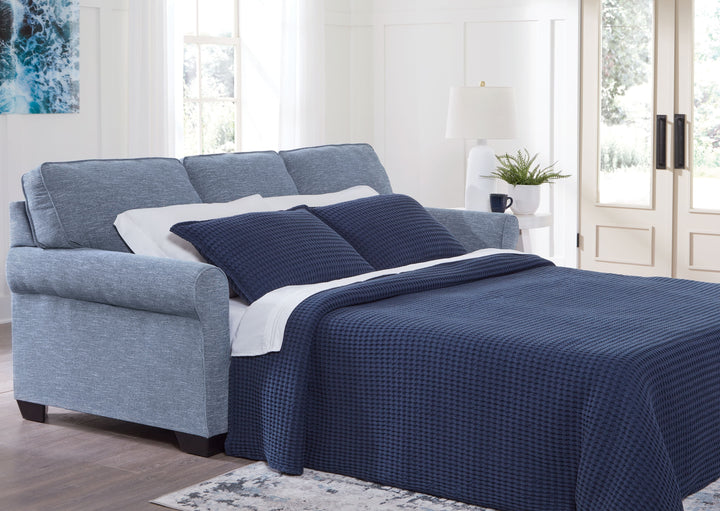 Carissa Manor Performance Fabric Queen Sleeper Sofa in Light Blue