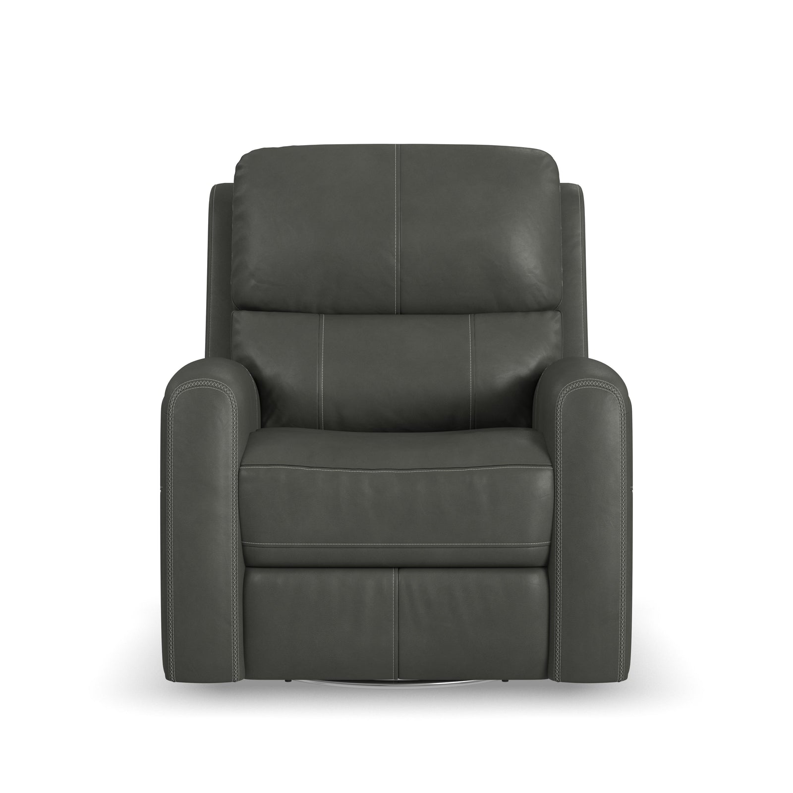 Linden Leather Power Swivel Gliding Recliner With Power Headrest, Lumbar, Heat & Massage - Charcoal