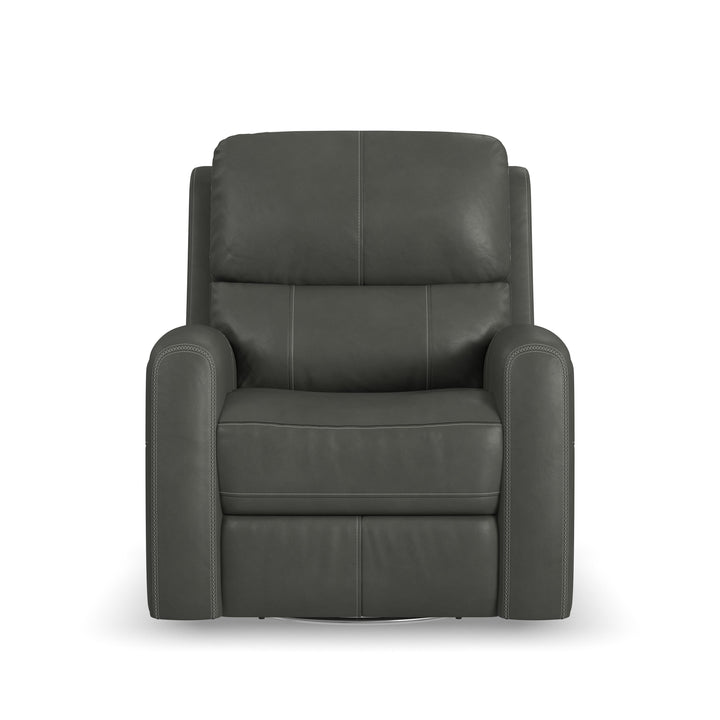 Linden Leather Power Swivel Gliding Recliner With Power Headrest, Lumbar, Heat &amp; Massage - Charcoal