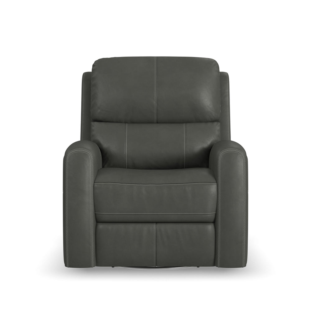 Linden Leather Power Swivel Gliding Recliner with Power Headrest, Lumbar, Heat & Massage in Charcoal