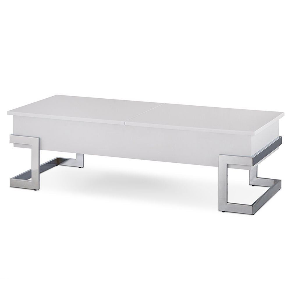 Calnan - Coffee Table With Lift Top - White High Gloss & Chrome