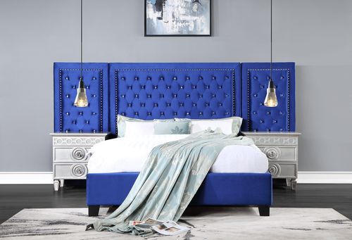 Damazy - Eastern King Bed - Blue Velvet