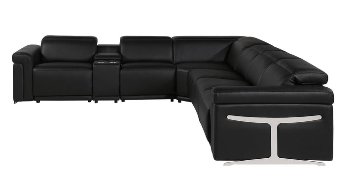 DivanItalia 1126 7-Piece L-Shaped Sectional Sofa in Top Grain Italian Leather with 3 Power Recliners &amp; Power Headrests - Black