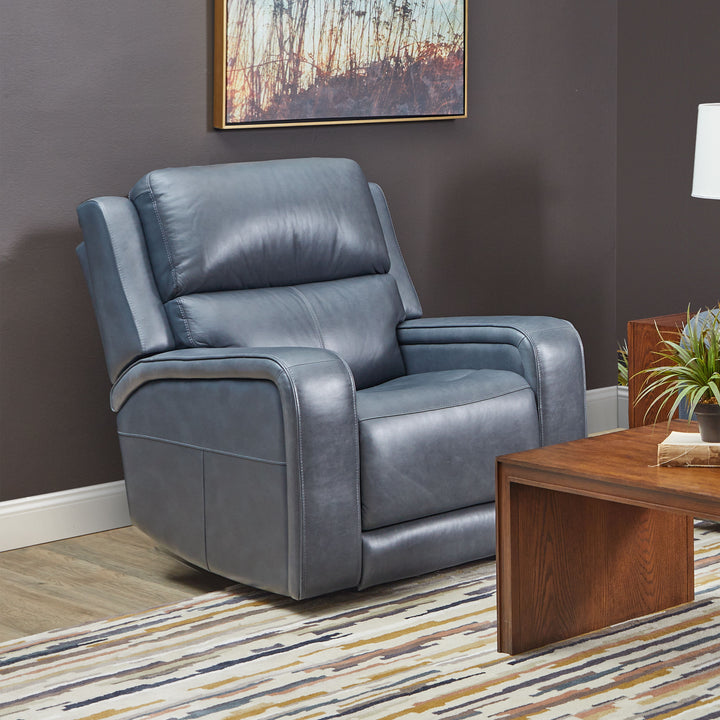 Oasis Leather Power Recliner with Power Headrest, Lumbar, Heat &amp; Massage in Storm