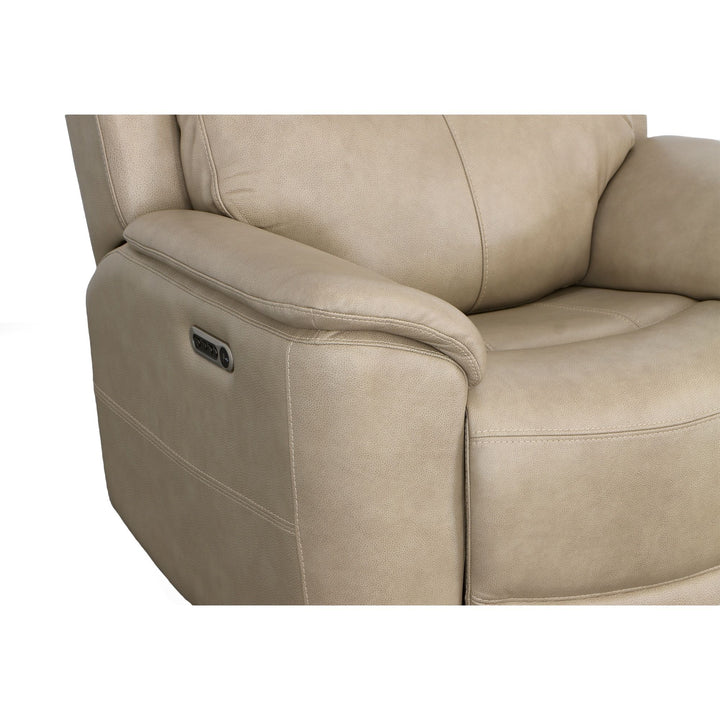 Crew Leather Power Recliner with Power Headrest &amp; Lumbar in Pebble