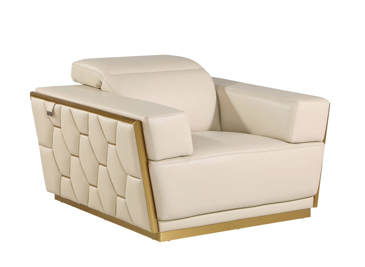 DivanItalia 1111 Chair with Adjustable Headrest in Top-Grain Italian Leather - Cream