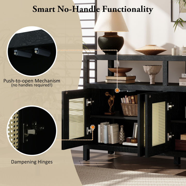 bohemian-style-rattan-sideboard-or-buffet-storage-cabinet-with-solid-wood-frame-black