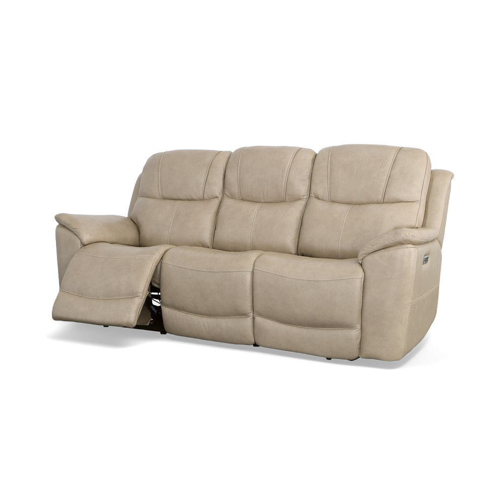 Crew Leather Power Reclining Sofa with Power Headrests & Lumbar in Pebble