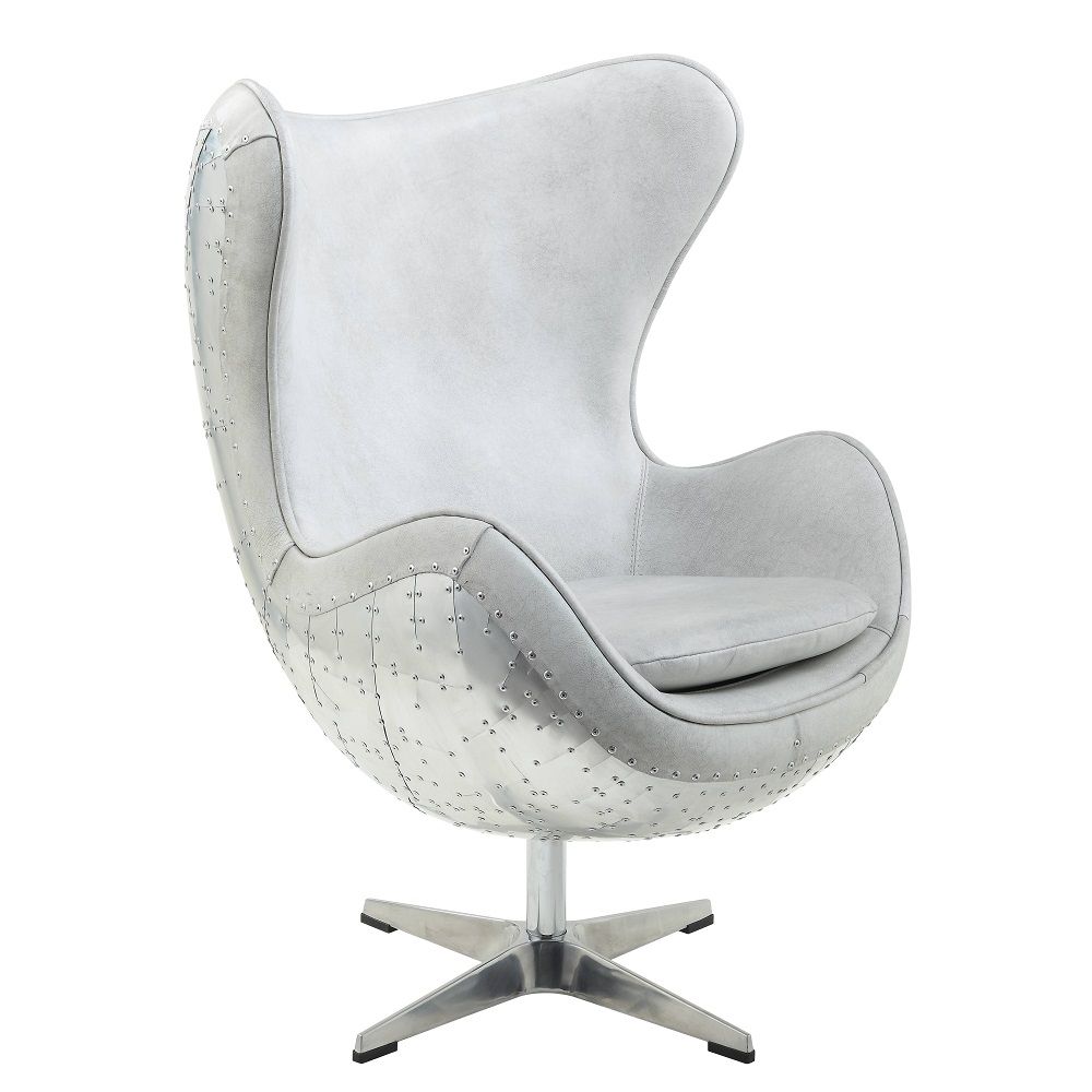 Brancaster - Accent Chair With Swivel - Vintage White Top Grain Leather & Aluminum