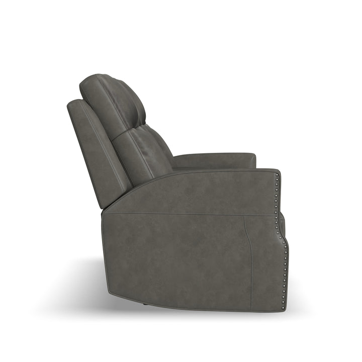 Maxwell Leather Power Reclining Loveseat with Console, Power Headrests and Lumbar in Cinder