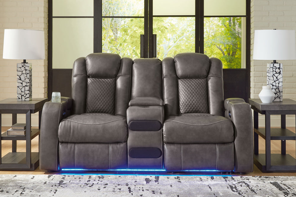 Fyne-Dyme - Power Reclining Loveseat with Console/Adj Hdrst - Shadow